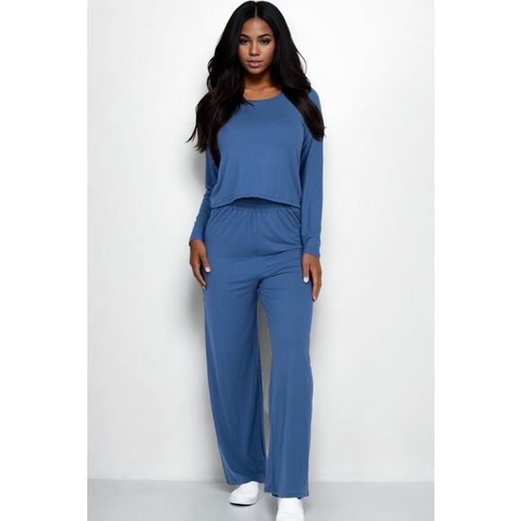 Loose Fit Long Sleeve Top & Pants Set in Blue Size Large - Picture 1 of 3